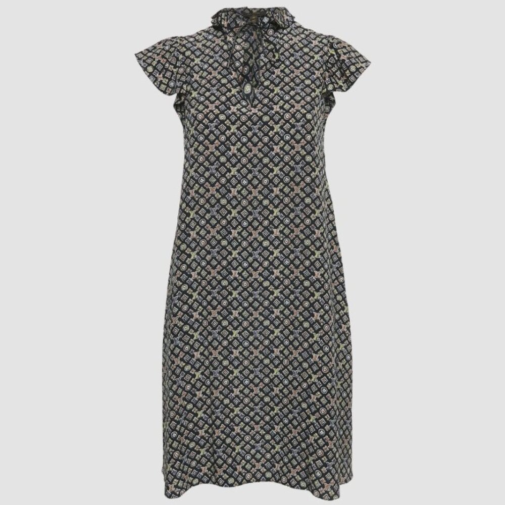 Louis Vuitton Black Monogram Ruffle Silk Mini Dress